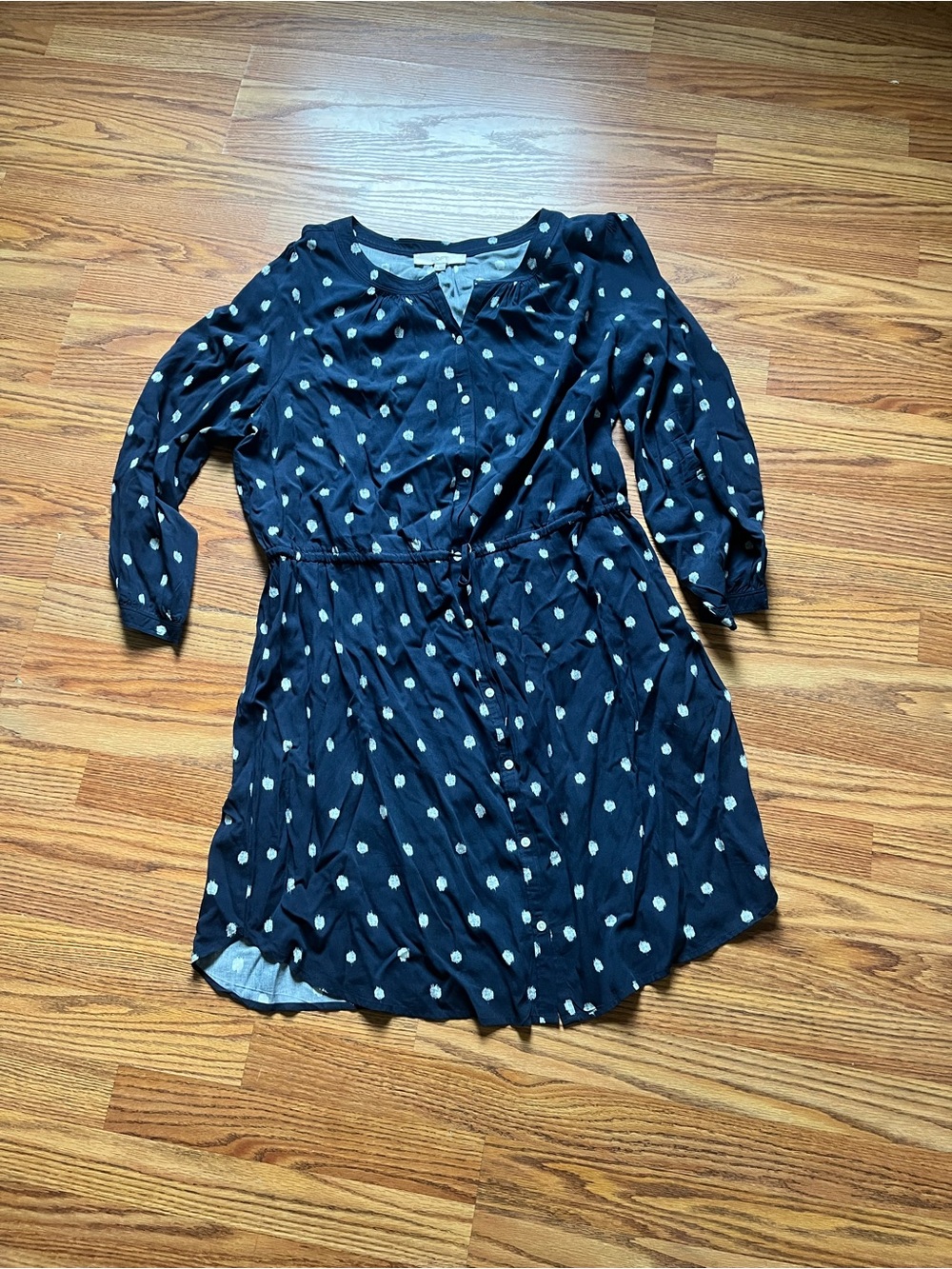 Loft Women’s Navy Polka Dot Long Sleeve Dress